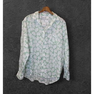 Frank & Eileen Italian Linen Green White Floral Button Up Eileen Shirt Size XL